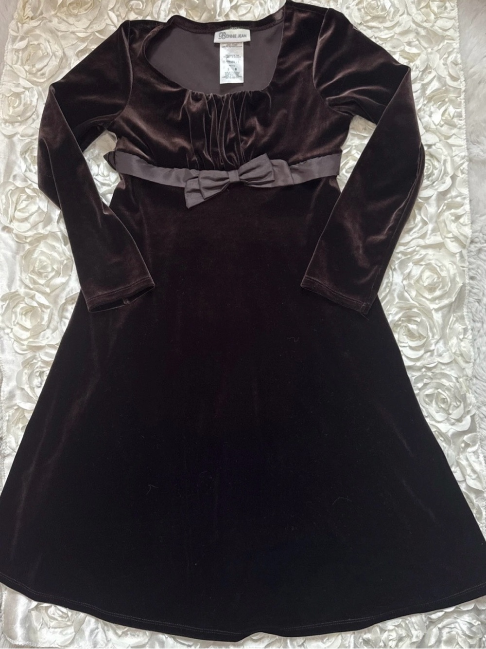 Bonnie Jean Girls' Dark Brown Velvet Bow-Waist Formal Dress size 8